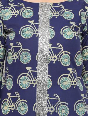 blue cotton straight kurta - 14478904 - Standard Image - 4