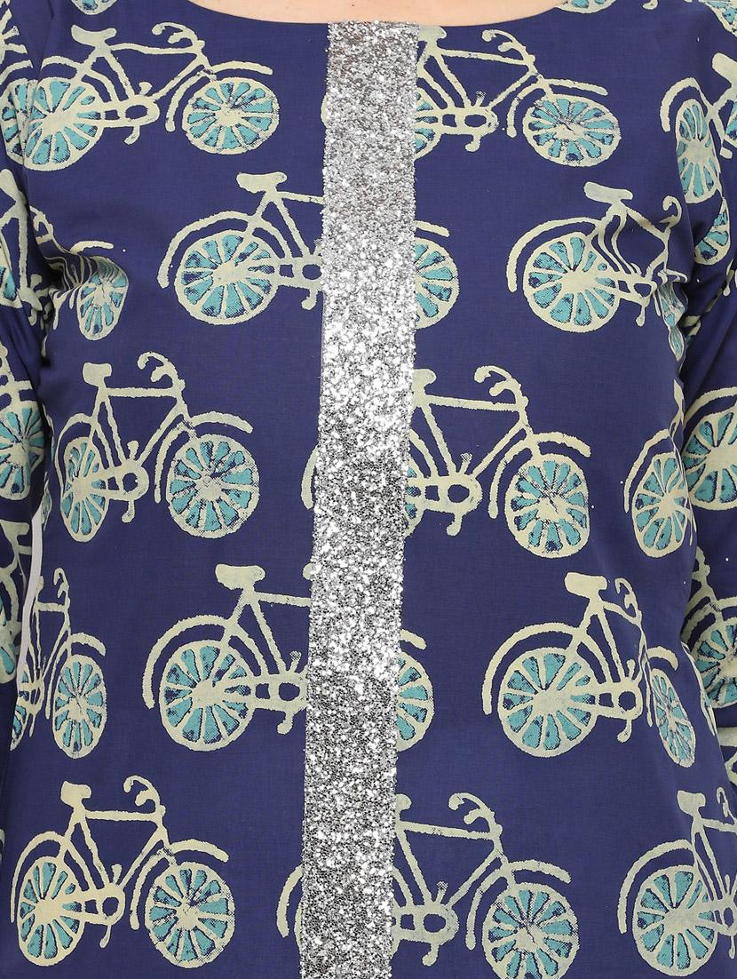 blue cotton straight kurta - 14478904 - Zoom Image - 4