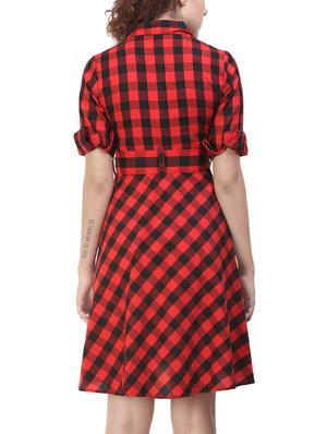 red cotton belted dress - 14478907 - Standard Image - 4