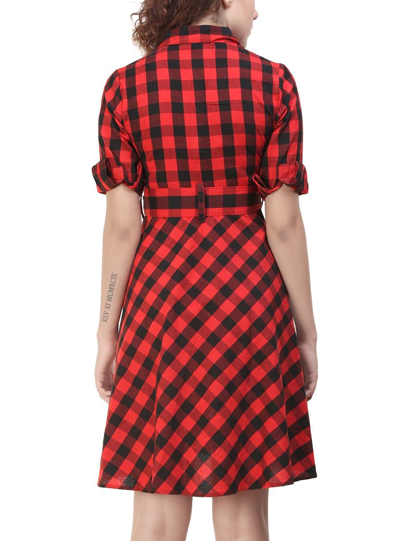 red cotton belted dress - 14478907 - Zoom Image - 4