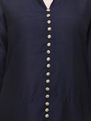 blue silk blend high slit kurta - 14479336 - Standard Image - 4