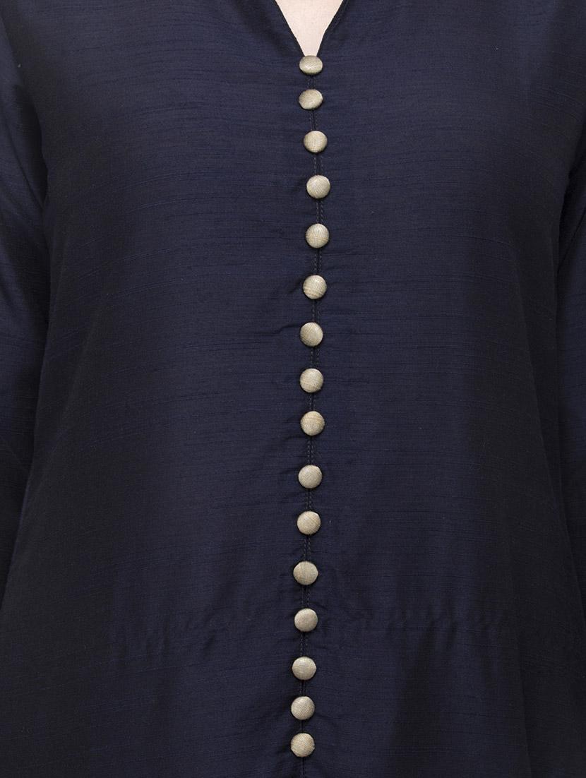 blue silk blend high slit kurta - 14479336 - Zoom Image - 4