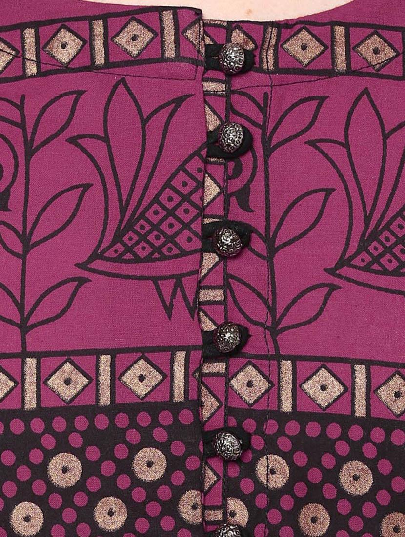 magenta cotton tiered kurta - 14479853 - Zoom Image - 4