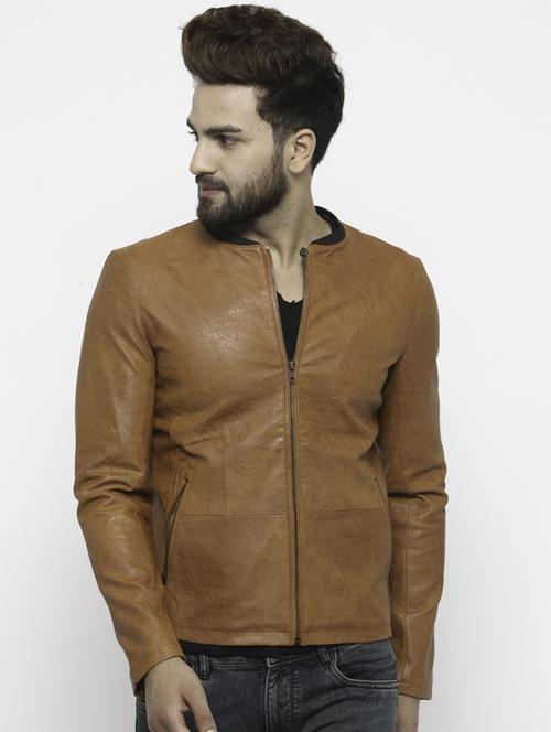 brown leatherette biker jacket - 14484791 - Very Small Image - 1