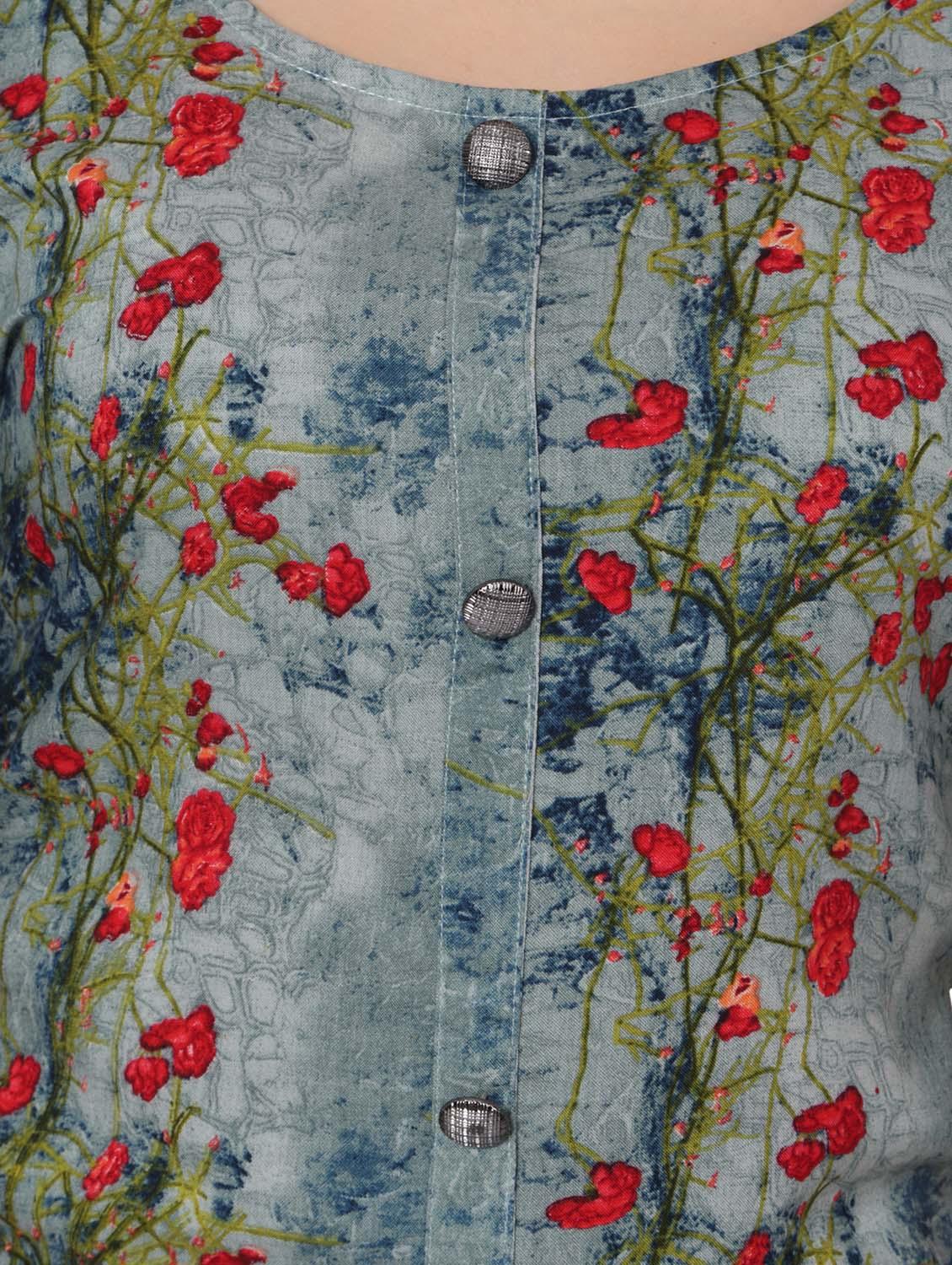 blue rayon A-line kurta - 14490857 - Zoom Image - 4