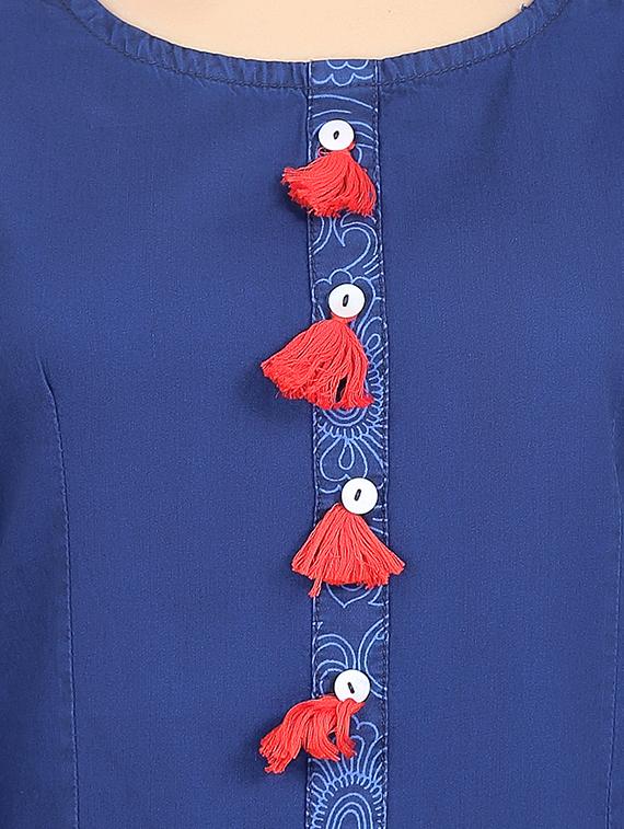 blue denim straight kurta - 14495386 - Zoom Image - 4