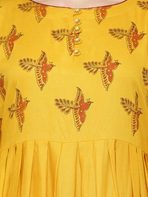 mustard rayon flared kurta - 14495462 - Standard Image - 4