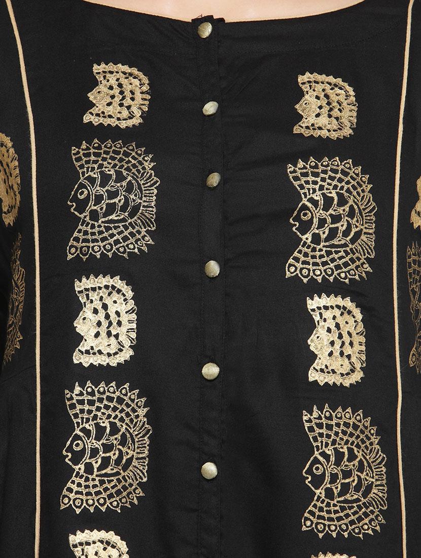 Pleated block print kurta - 14495464 - Zoom Image - 4