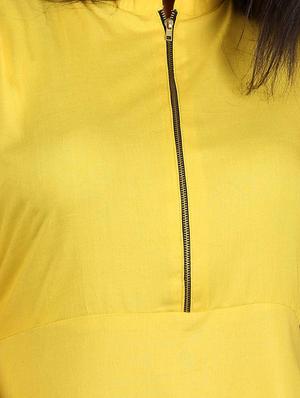 yellow cotton printed asymmetric kurta - 14497987 - Standard Image - 4