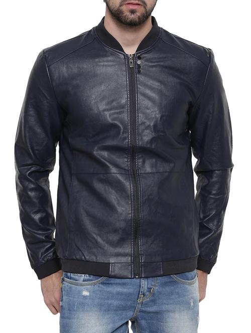 blue solid biker jacket - 14498216 - Standard Image - 1