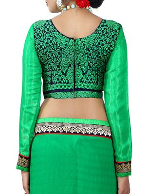 green georgette bordered saree with blouse - 14506429 - Standard Image - 4