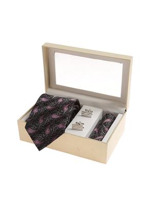 black micro silk fabric tie with cuff link and pocket square - 14506764 - Standard Image - 4
