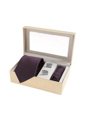 purple micro silk fabric tie with cuff link and pocket square - 14506787 - Standard Image - 4