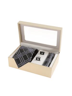 grey micro silk fabric tie with cuff link and pocket square - 14506794 - Standard Image - 4