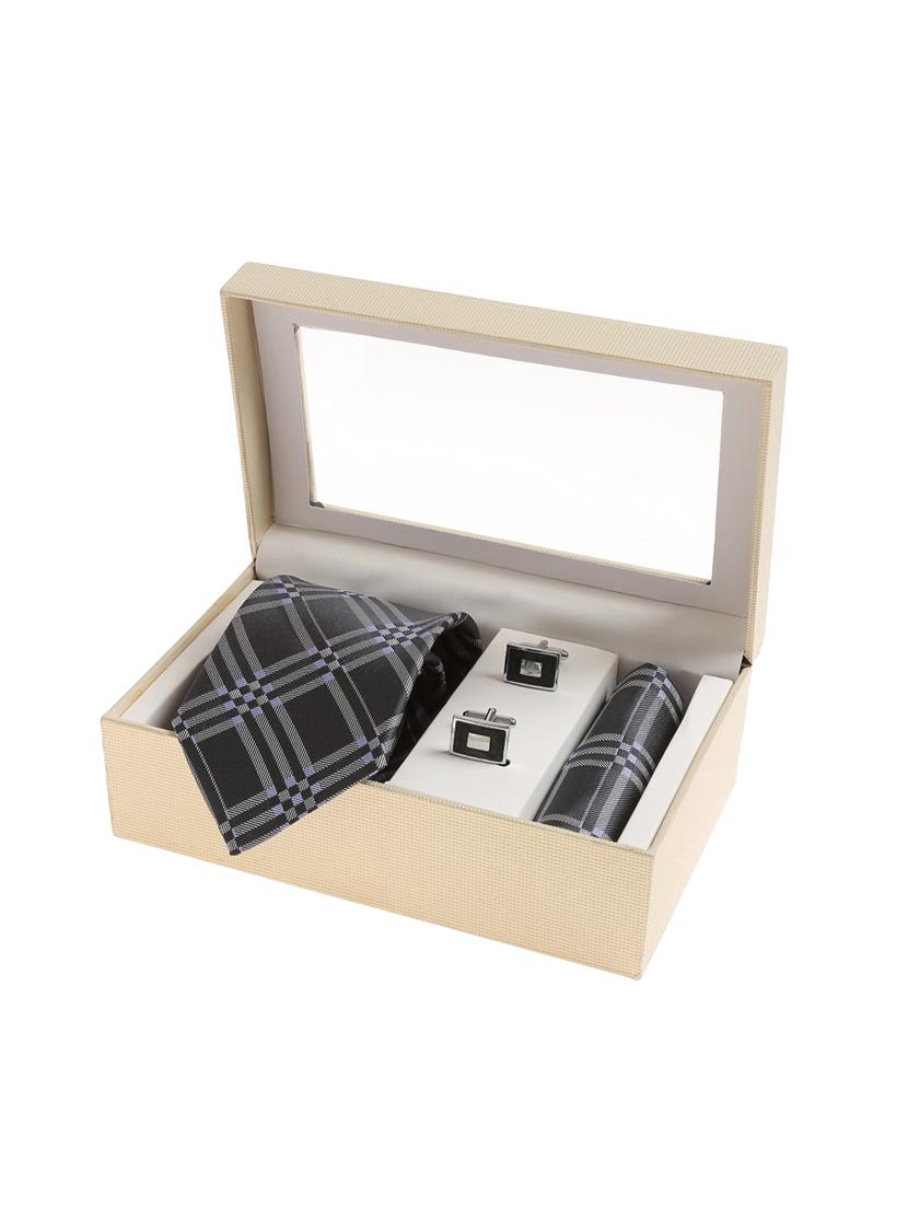 grey micro silk fabric tie with cuff link and pocket square - 14506794 - Zoom Image - 4