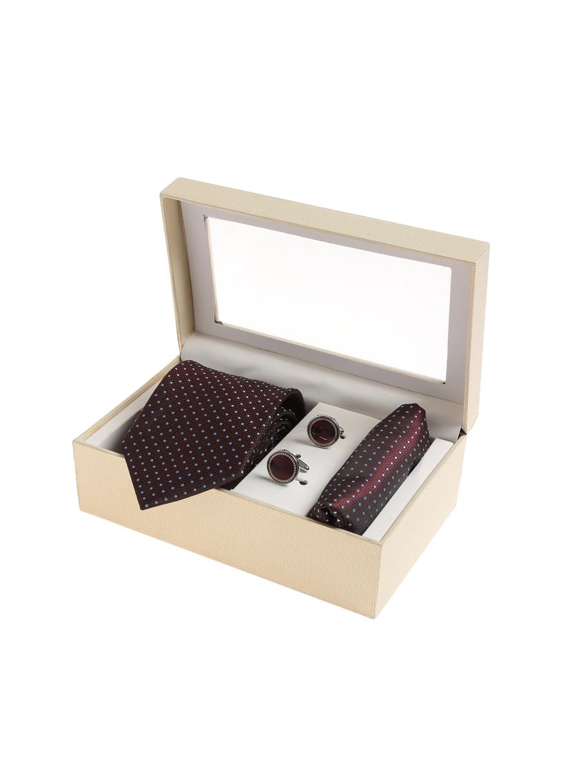 brown micro silk fabric tie with cuff link and pocket square - 14506863 - Zoom Image - 4