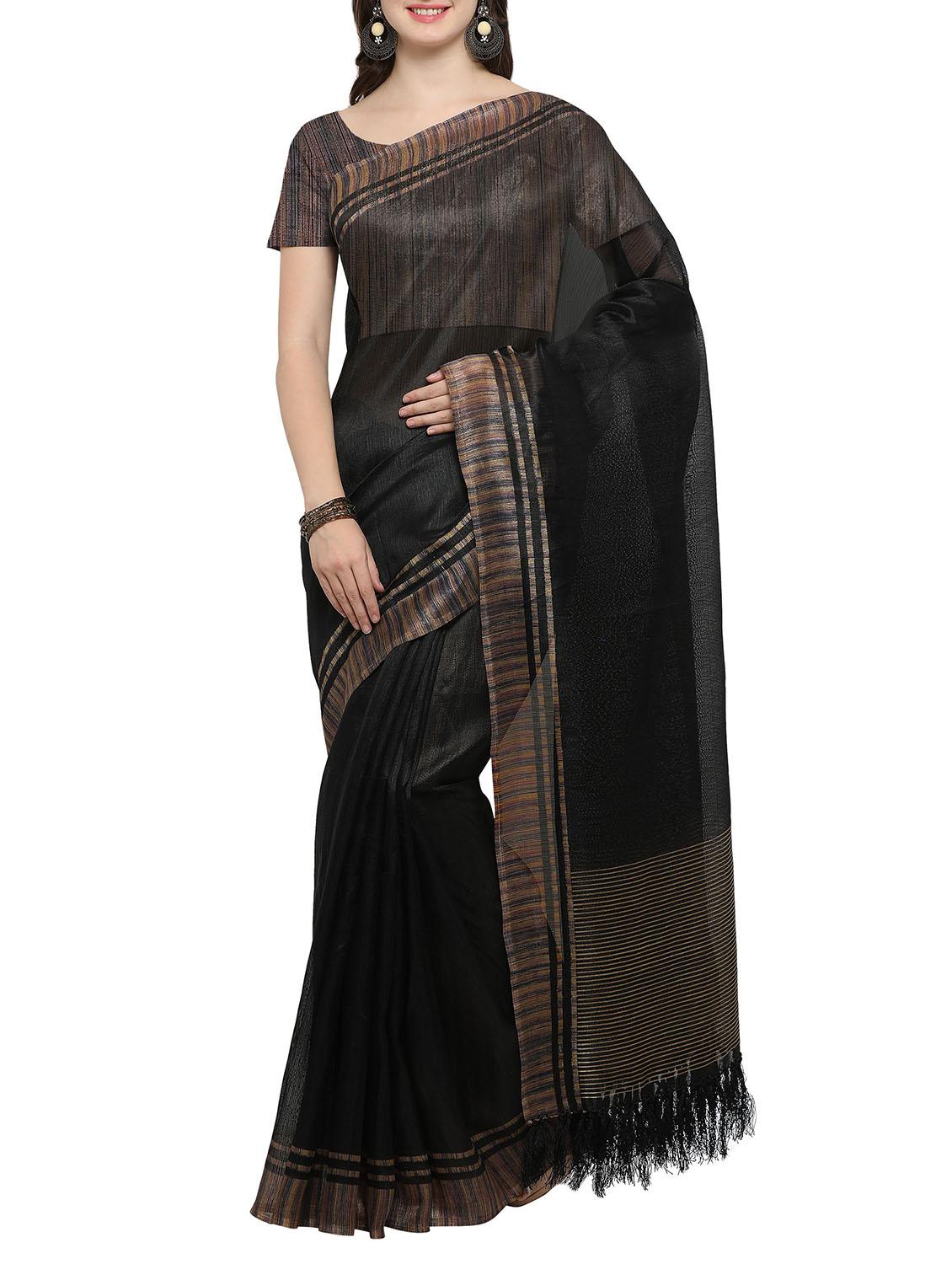 Set of 2 Multicolored tussar silk bordered saree with blouse - 14509819 - Zoom Image - 4