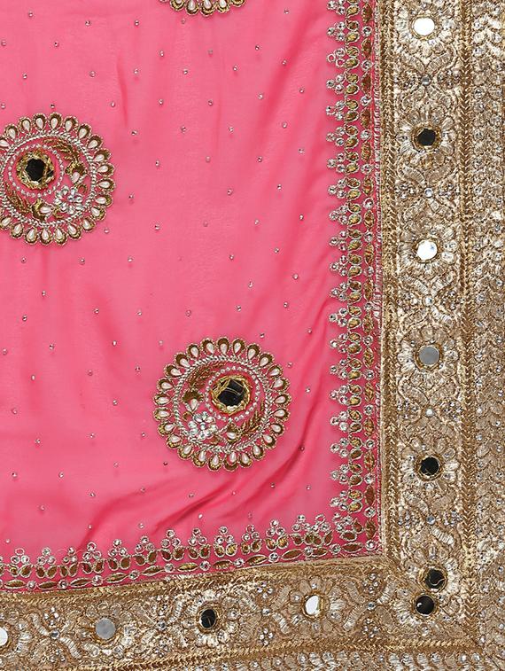 pink georgette embroidered saree with blouse - 14512199 - Zoom Image - 4
