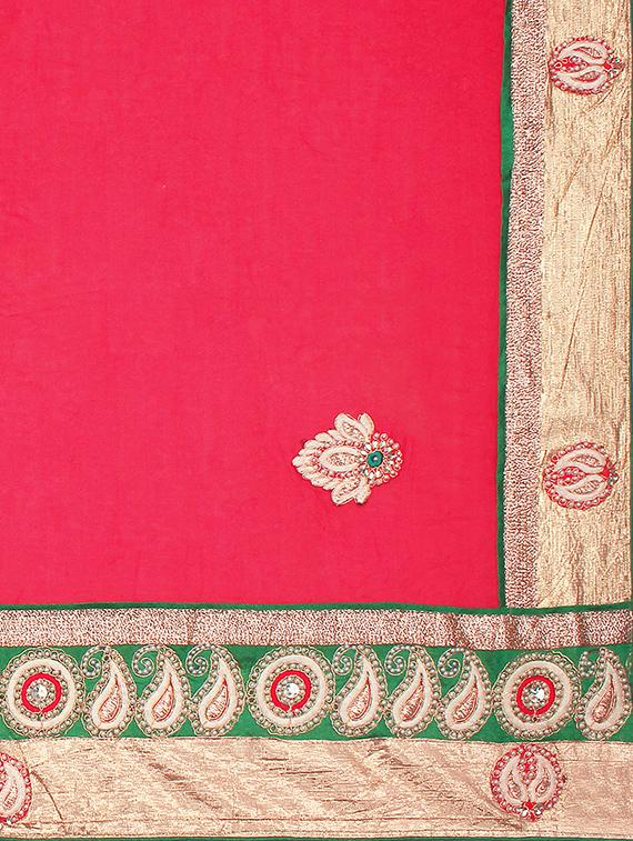 red half and half saree with blouse - 14512250 - Zoom Image - 4