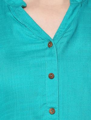 turquoise viscose aline kurta - 14527332 - Standard Image - 4