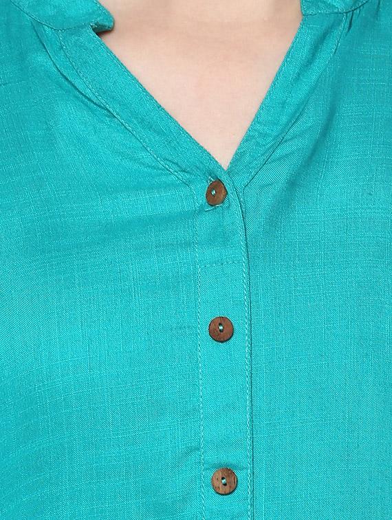 turquoise viscose aline kurta - 14527332 - Zoom Image - 4