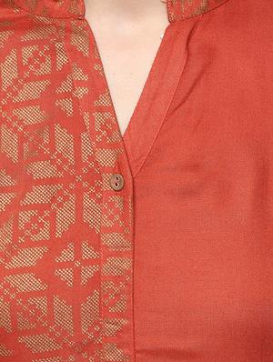 orange viscose straight kurta - 14527355 - Standard Image - 4