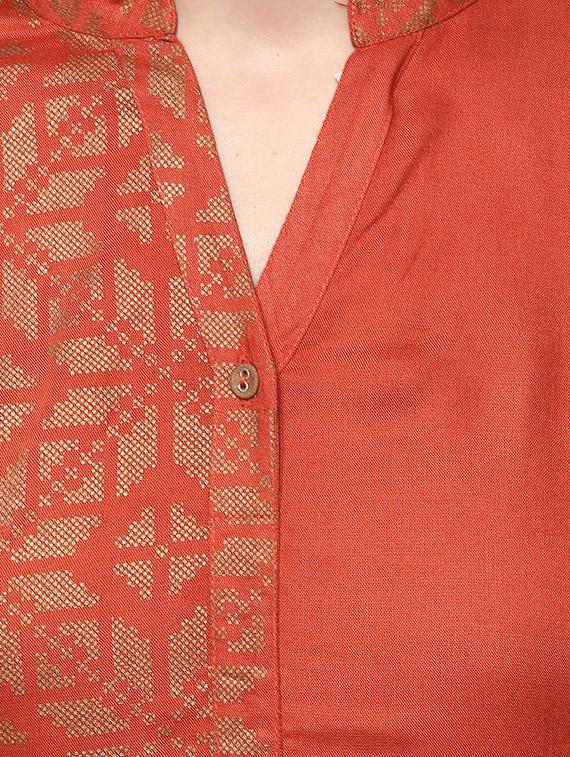 orange viscose straight kurta - 14527355 - Zoom Image - 4