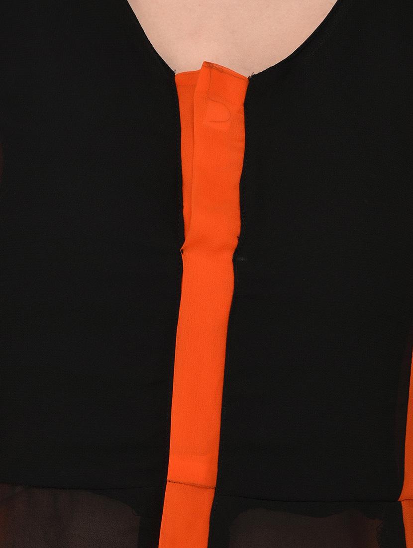 black solid a-line georgette tunic - 14529317 - Zoom Image - 4