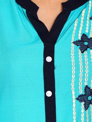blue rayon straight kurta - 14531354 - Standard Image - 4