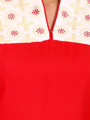 red rayon straight kurta - 14531357 - Standard Image - 4