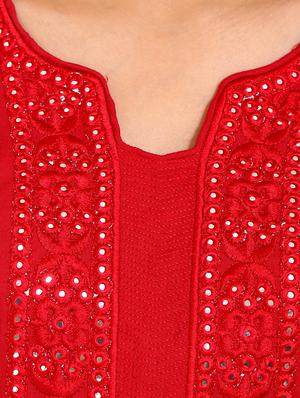 red rayon straight kurta - 14531363 - Standard Image - 4