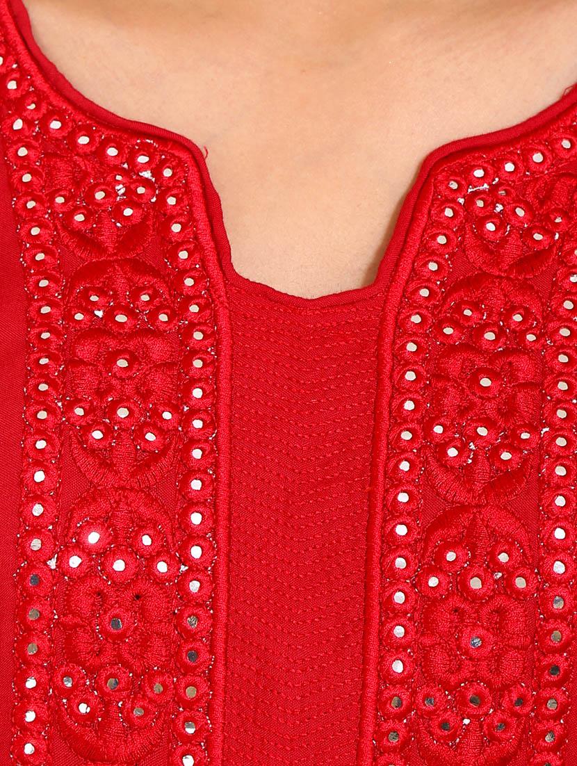 red rayon straight kurta - 14531363 - Zoom Image - 4