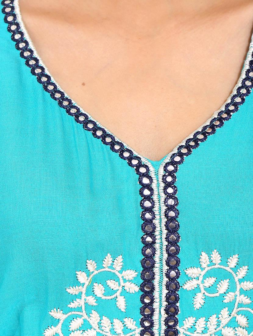 blue rayon straight kurta - 14531368 - Zoom Image - 4