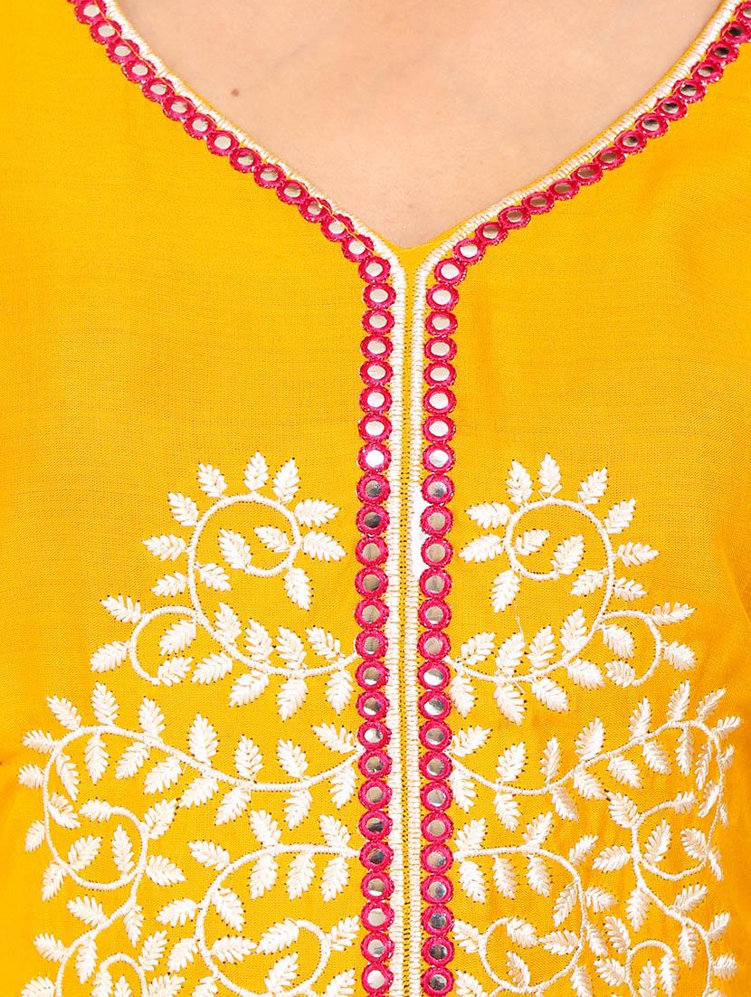 yellow rayon straight kurta - 14531370 - Zoom Image - 4