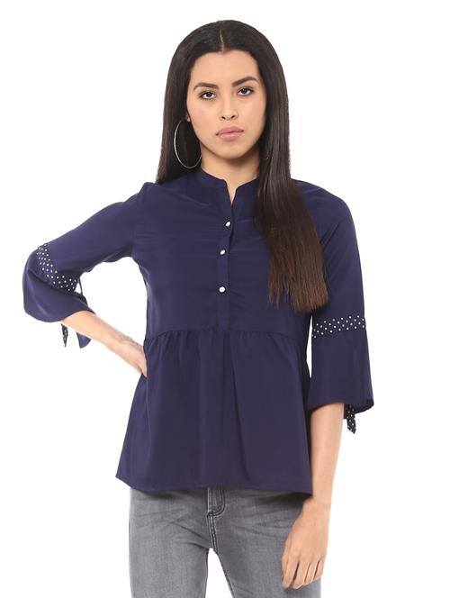 Tie knot detail bell sleeved top - 14531906 - Standard Image - 1