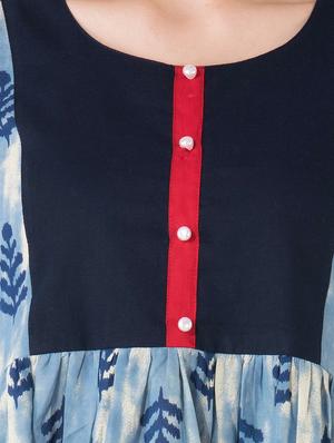 sky blue cotton flared indigo kurta - 14531995 - Standard Image - 4