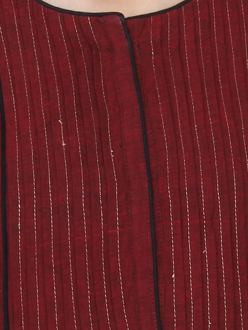 maroon cotton straight kurta - 14536292 - Zoom Image - 4