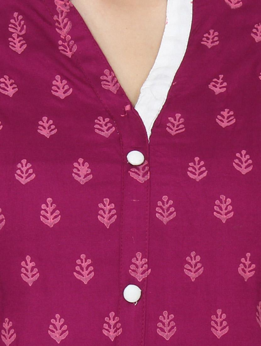 Magenta rayon straight kurta - 14536306 - Zoom Image - 4