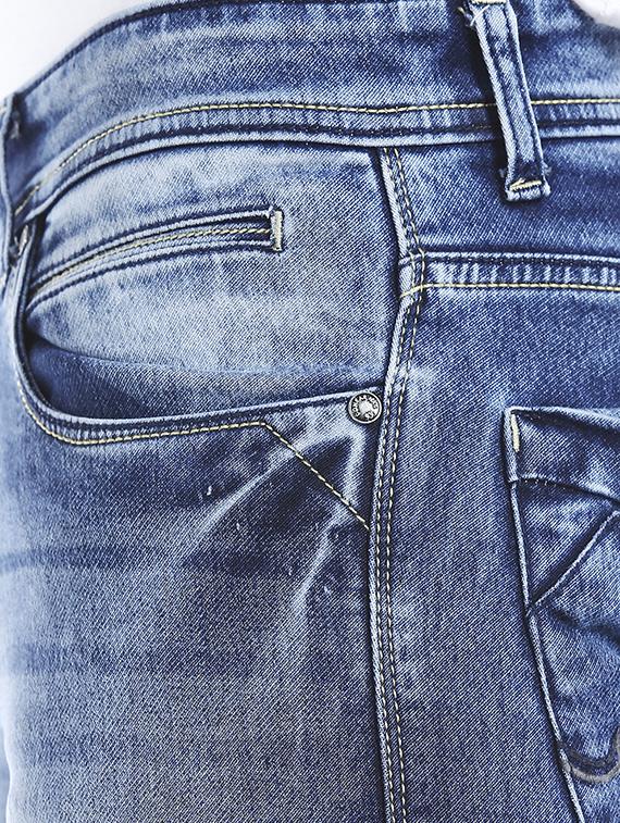 blue cotton blend washed jeans - 14537469 - Zoom Image - 4
