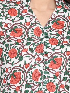 white cotton printed a-line kurta - 14538524 - Standard Image - 4