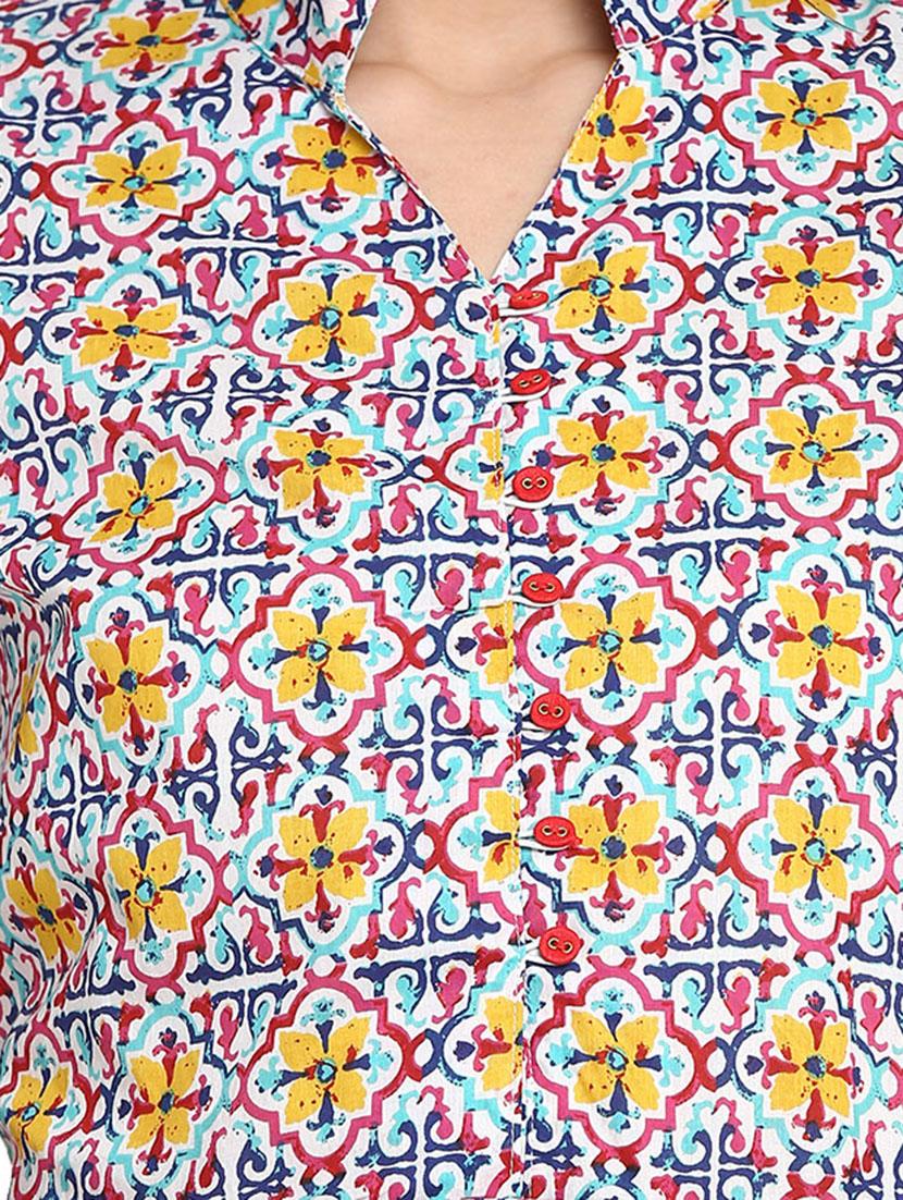 yellow colored cotton printed a-line kurta - 14538525 - Zoom Image - 4
