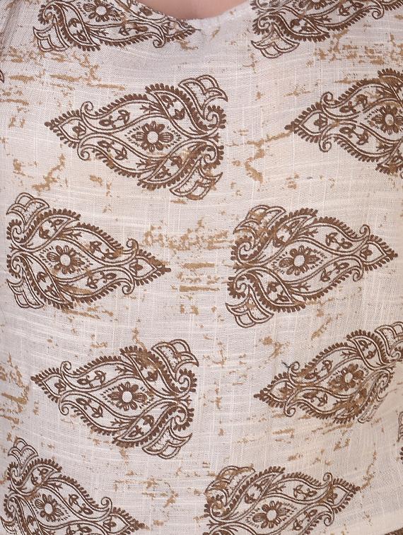 beige cotton flared kurta - 14539372 - Zoom Image - 4