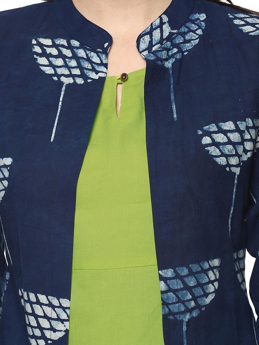 blue cotton layered kurta - 14539721 - Zoom Image - 4
