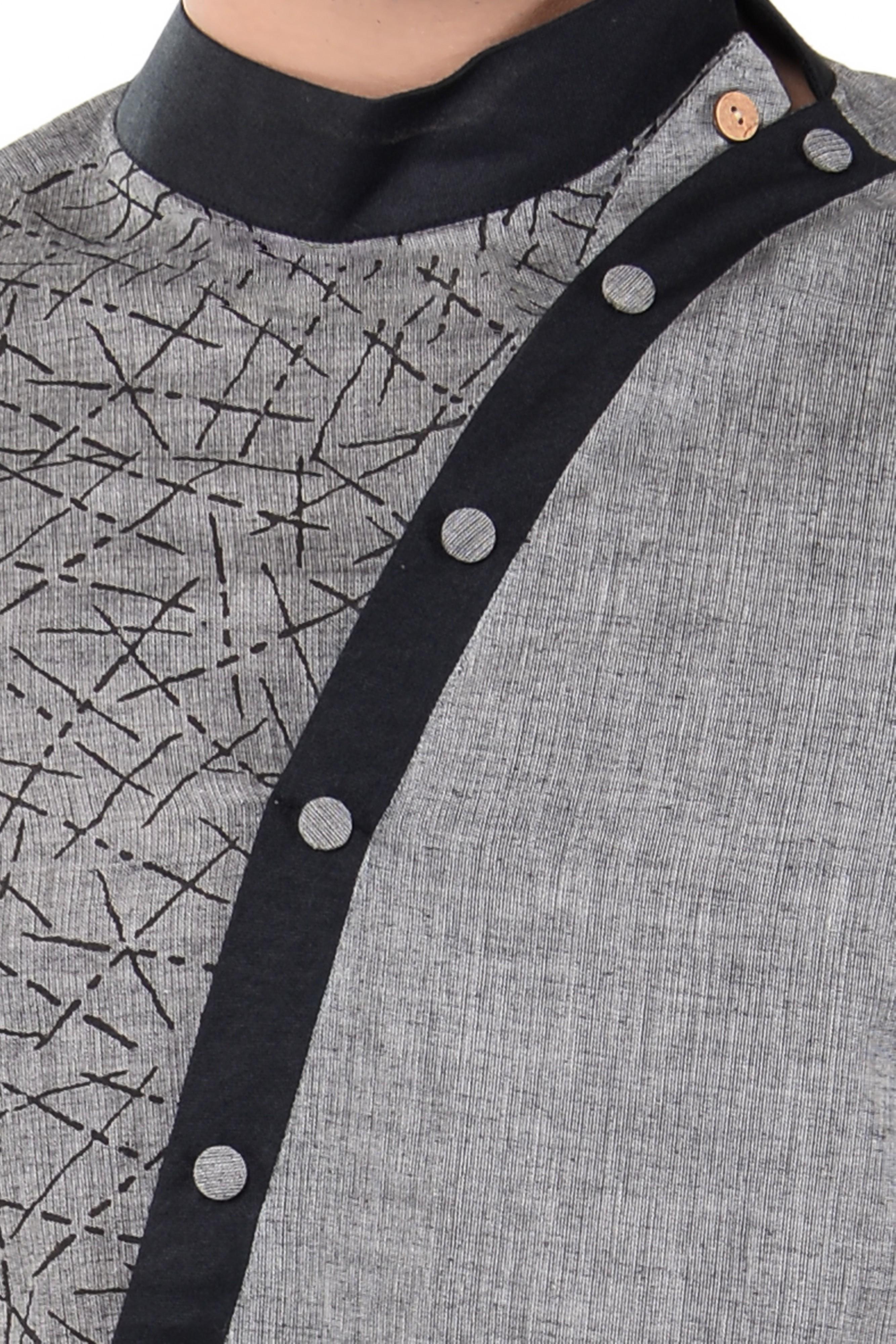 grey cotton long kurta - 14543995 - Zoom Image - 4