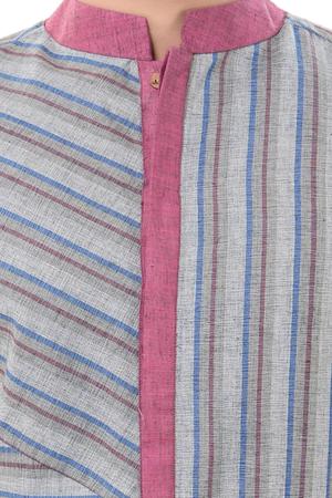 grey khadi cotton long kurta - 14543999 - Standard Image - 4