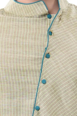 green khadi short kurta - 14544014 - Standard Image - 4