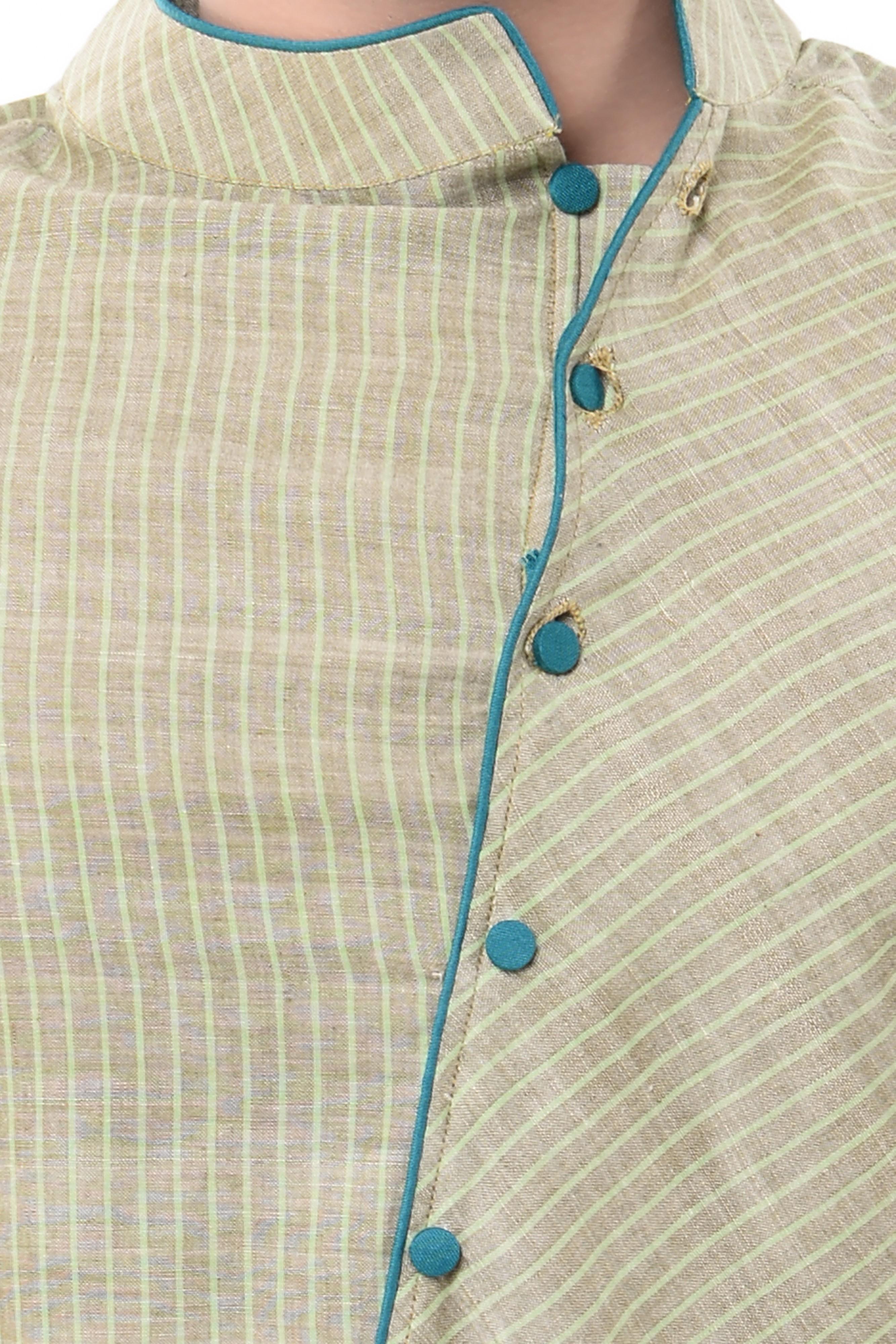 green khadi short kurta - 14544014 - Zoom Image - 4