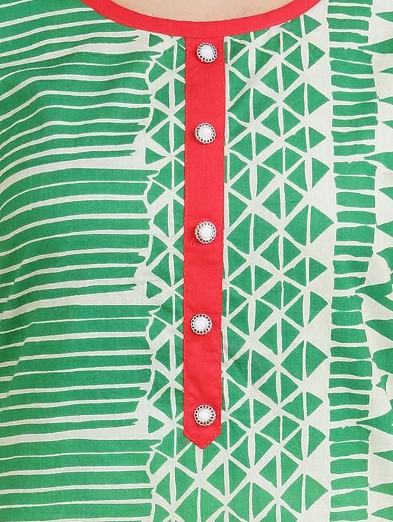 green cotton straight kurta - 14544246 - Zoom Image - 4