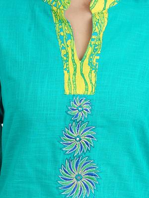 sea green cotton straight kurta - 14544257 - Standard Image - 4