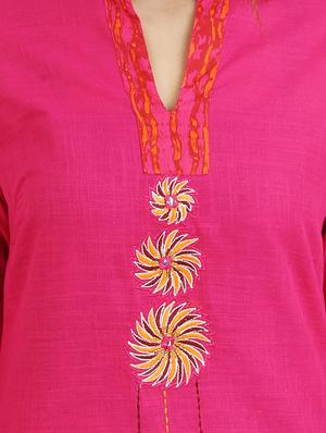 pink cotton straight kurta - 14544259 - Standard Image - 4